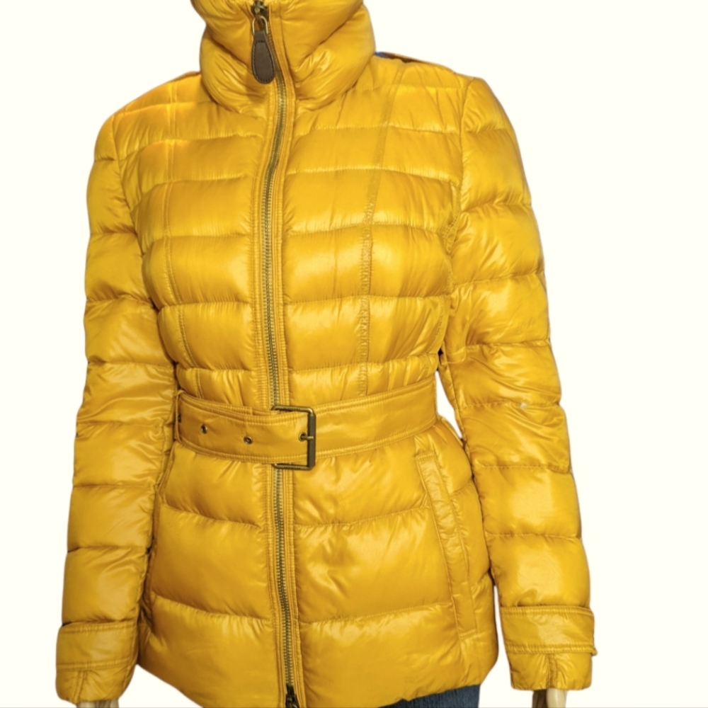 Burberry Brit Puffer Belted Jacket Mustard color Sz M